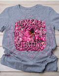 Covered in prayer fighting in pink shirt