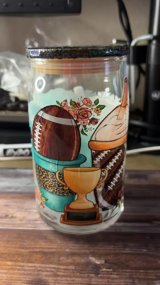 Football Glass can Cup 16 oz.